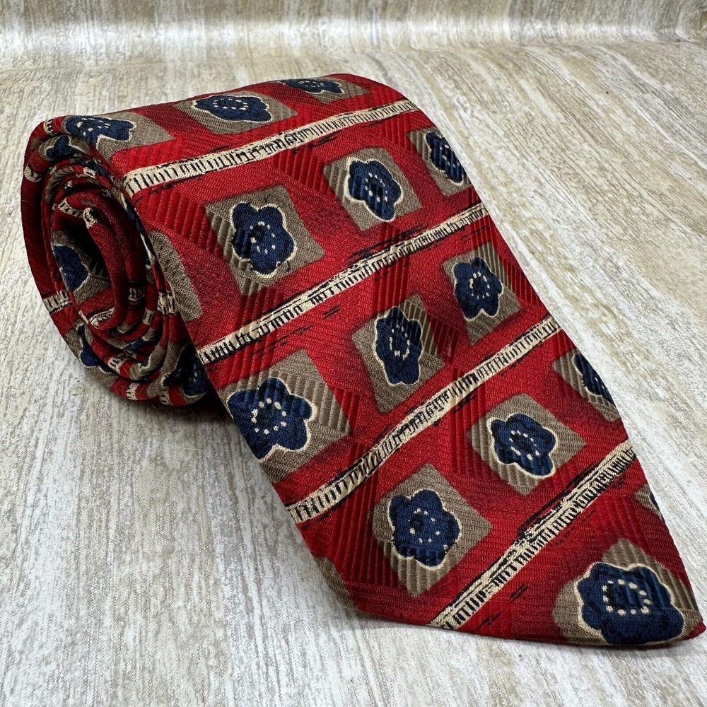 Nice! Robert Talbott Tie Mod‎ Geometric Floral Silk Necktie Red 4"